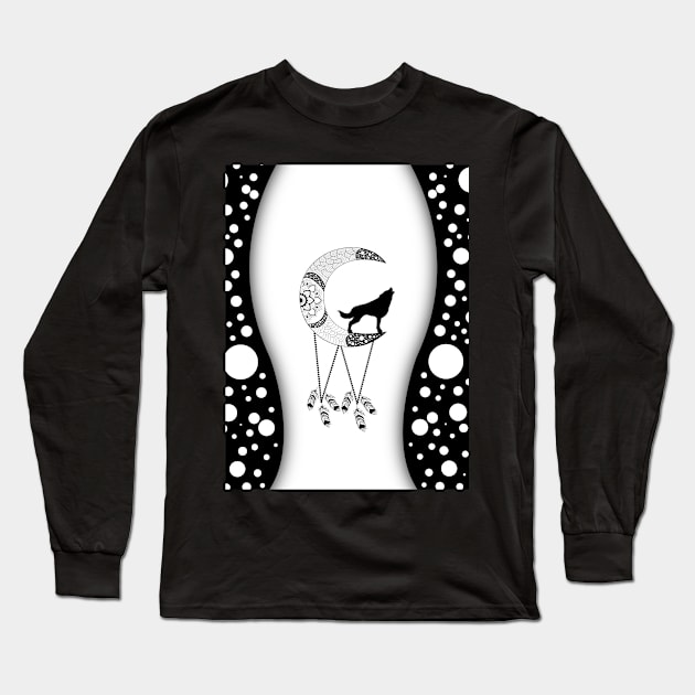 The black wolf and the mandala moon Long Sleeve T-Shirt by Nicky2342